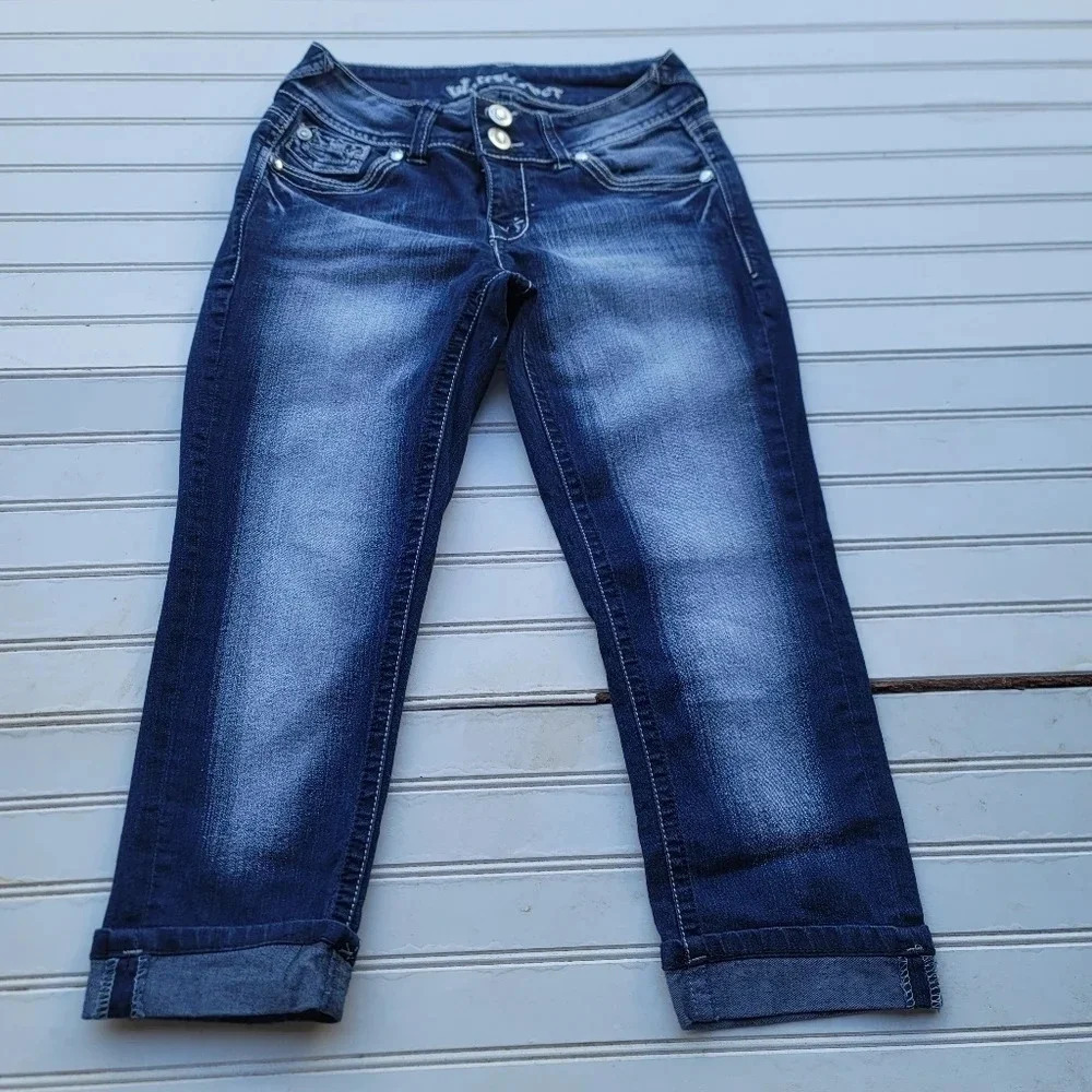 Wallflower Jean Blue Capri Regular Fit Medium Wash Casual Ladies 28x20 Juniors 3